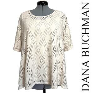 Dana Buchman Laser Cut Overlay 2 Piece Top Lagenlook Airy Casual Blouse Sz: XL